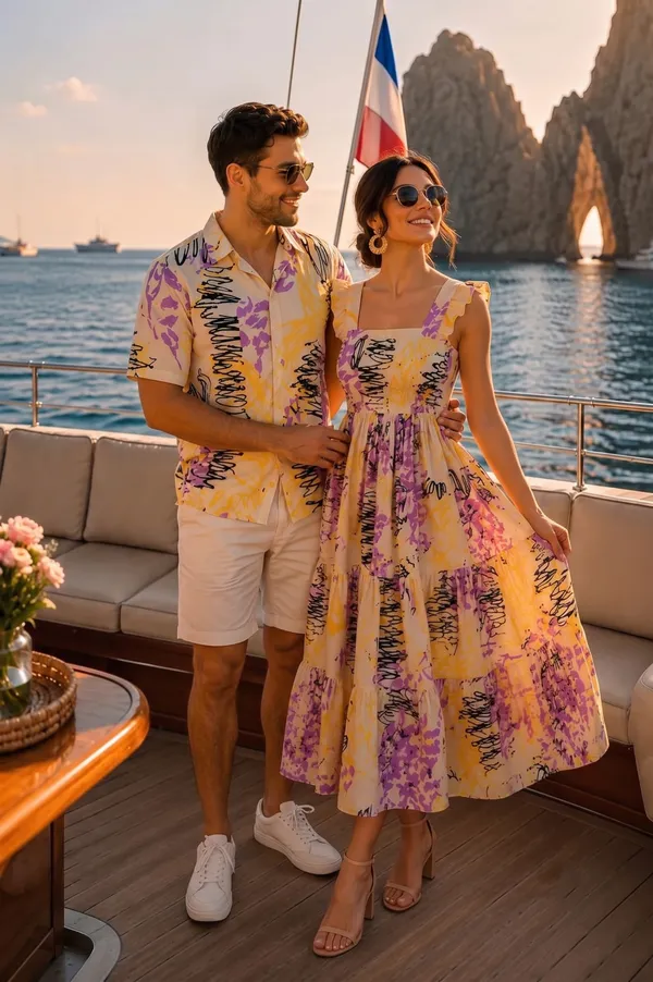 Resort_Wear_Mens_Shirt_And_Resort_Wear_Tiered_Dress_For_Women_Combo_Pack_Of_2
