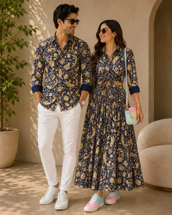 Royal_Blue_&_Beige_Paisley_Print_Couple_Outfit_Set