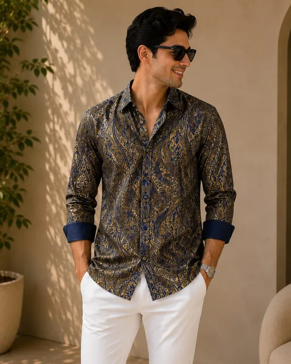 Midnight_Navy_And_Antique_Gold_Mens_Shirt