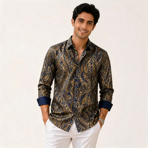 Midnight_Navy_And_Antique_Gold_Mens_Shirt