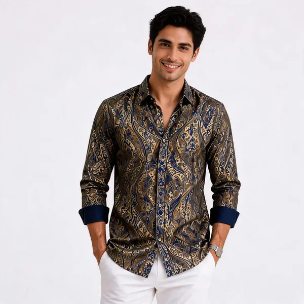 Midnight_Navy_And_Antique_Gold_Mens_Shirt
