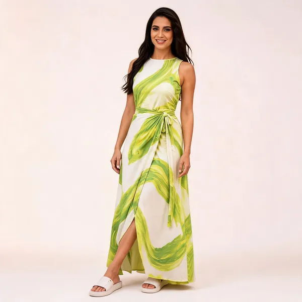 Lime_Green_Abstract_Print_Womens_Dress