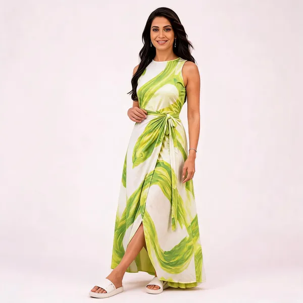 Lime_Green_Abstract_Print_Womens_Dress