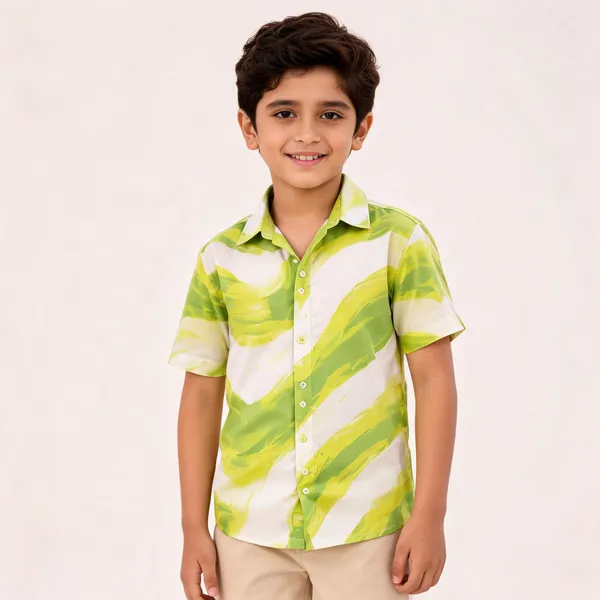 Lime_Green_Abstract_Print_Shirt_For_Boys