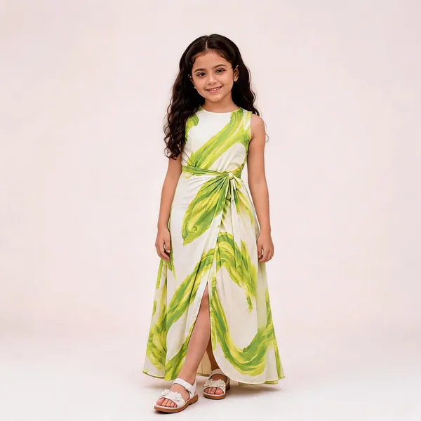 Lime_Green_Abstract_Print_Dress_For_Girls