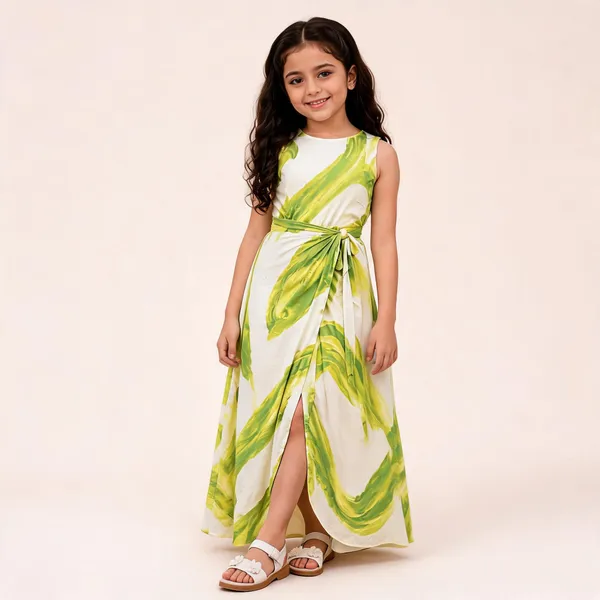 Lime_Green_Abstract_Print_Dress_For_Girls
