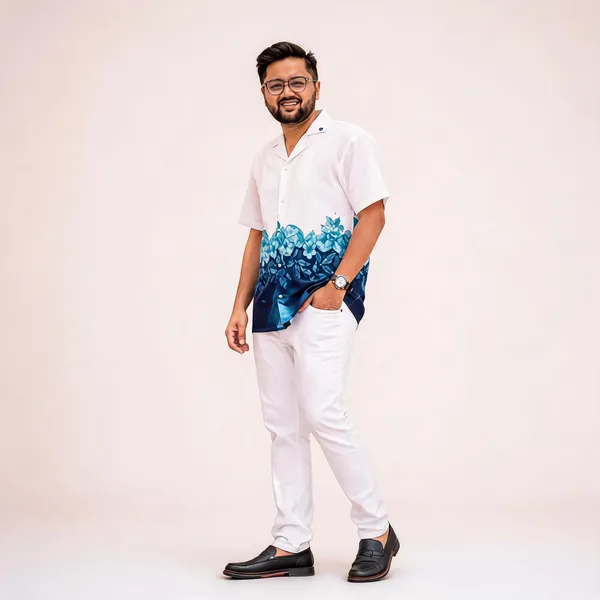 White_And_Navy_Blue_Mens_Shirt