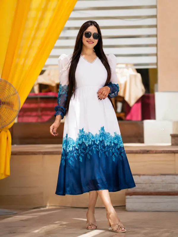 White_And_Navy_Blue_Womens_Dress