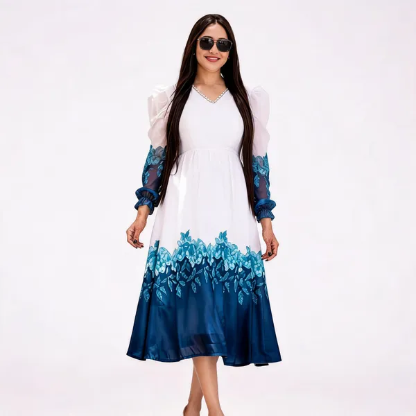 White_And_Navy_Blue_Womens_Dress