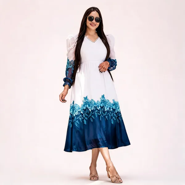 White_And_Navy_Blue_Womens_Dress