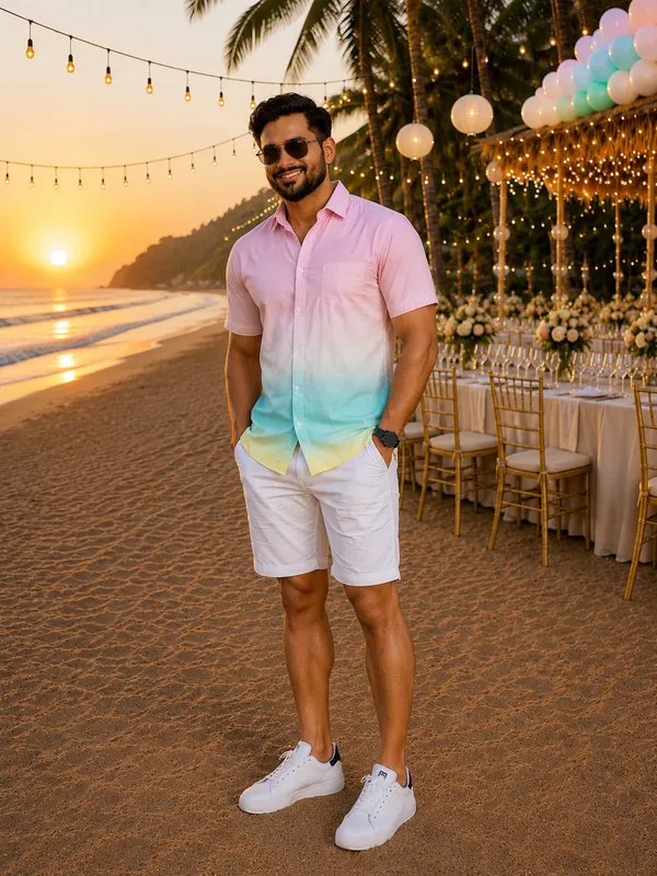 Baby_Pink_Aqua_Mint_And_Butter_Yellow_Ombre_Shirt_For_Men_And_Dress_For_Women_Twinning_Couple_Outfit_Set