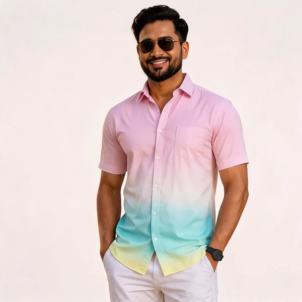 Baby_Pink_Aqua_Mint_And_Butter_Yellow_Ombre_Shirt_For_Men_And_Dress_For_Women_Twinning_Couple_Outfit_Set