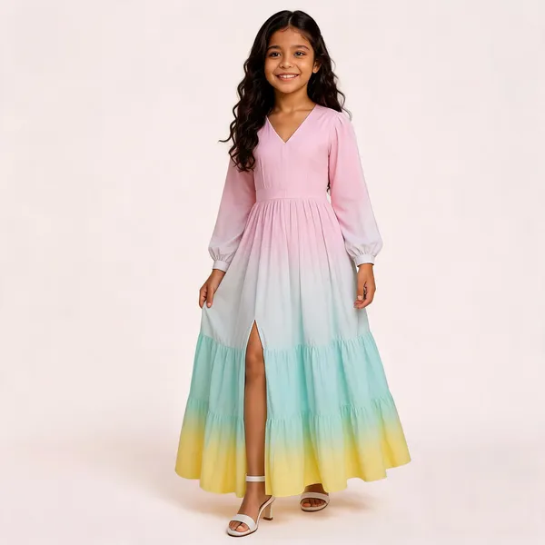 Pink_Aqua_And_Yellow_Ombre_Casual_Dress_For_Girls