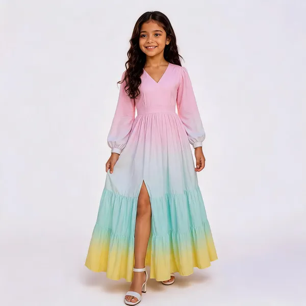 Pink_Aqua_And_Yellow_Ombre_Casual_Dress_For_Girls