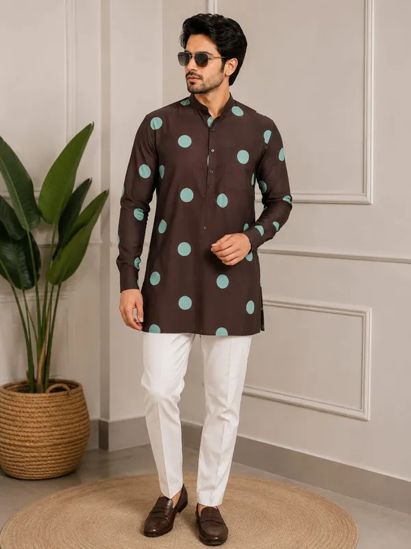 Brown_Polka_Twinning_Kurta_For_Men