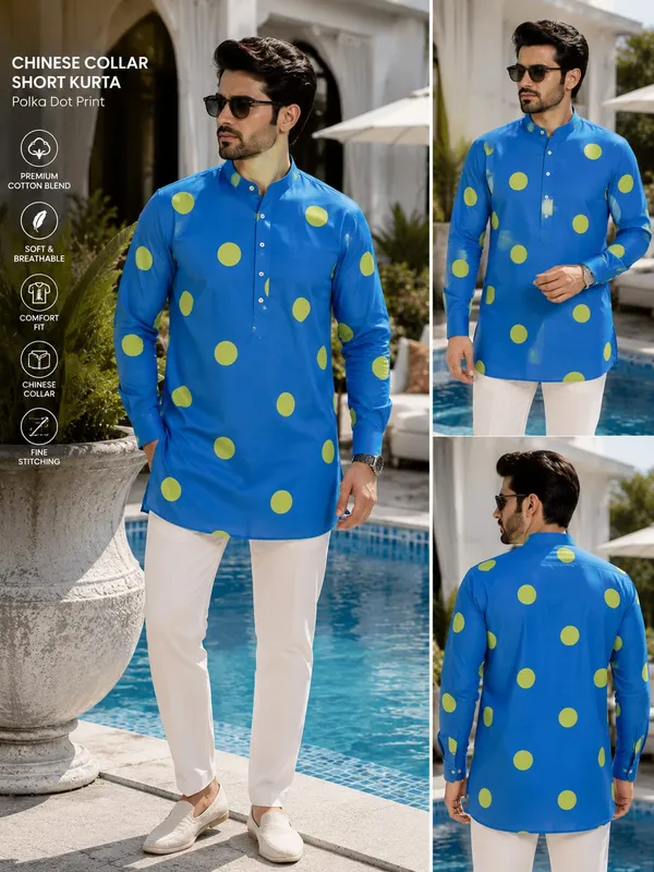 Royal_Blue_Polka_Twinning_Kurta_For_Men