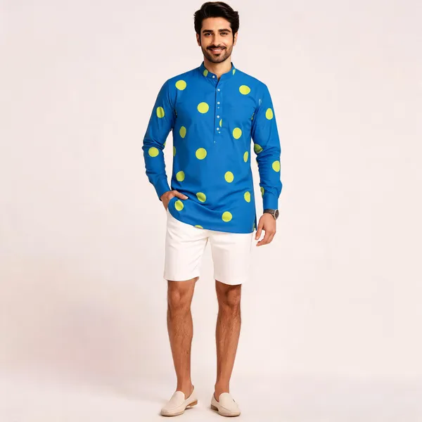 Royal_Blue_Polka_Twinning_Kurta_For_Men