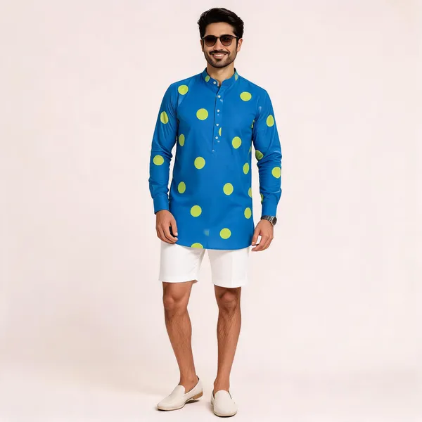 Royal_Blue_Polka_Twinning_Kurta_For_Men