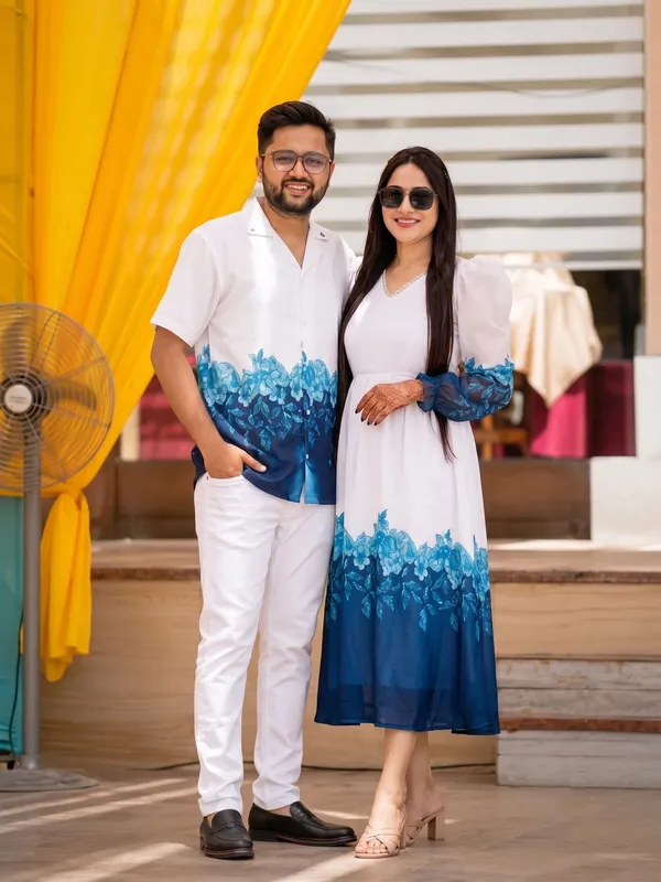 White_And_Navy_Blue_Shirt_For_Men_And_Dress_For_Women_Twinning_Couple_Outfit_Set