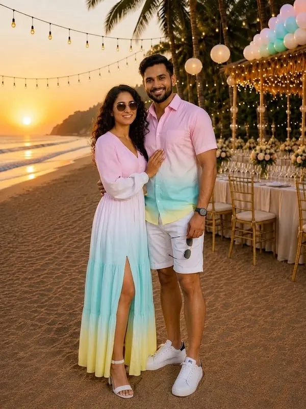 Baby_Pink_Aqua_Mint_And_Butter_Yellow_Ombre_Shirt_For_Men_And_Dress_For_Women_Twinning_Couple_Outfit_Set