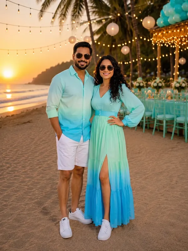 Sky_Blue_And_Aqua_Ombre_Shirt_For_Men_And_Dress_For_Women_Twinning_Couple_Outfit_Set