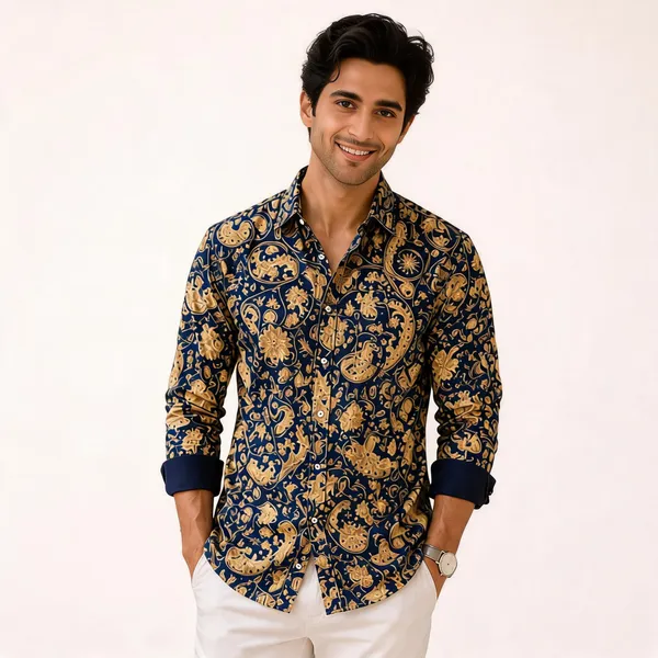 Royal_Blue_And_Beige_Paisley_Print_Mens_Shirt