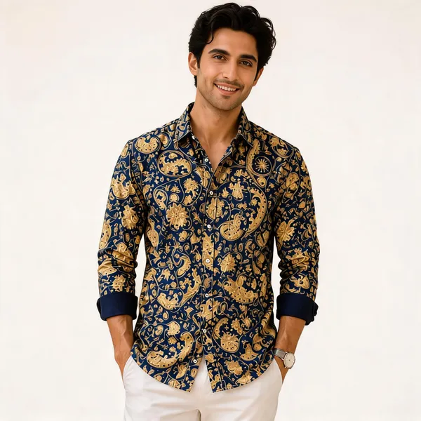 Royal_Blue_And_Beige_Paisley_Print_Mens_Shirt
