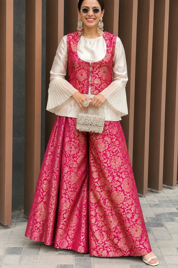 Fuchsia_Brocade_Palazzo_Co-ord_Set