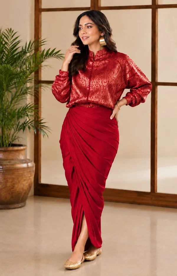 Crimson_Paisley_Draped_Skirt_Set