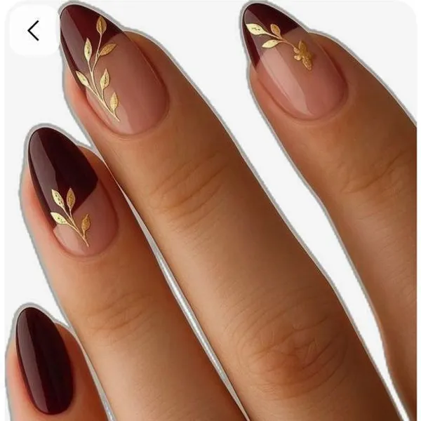 Maroon_Golden_Leaf_Nails