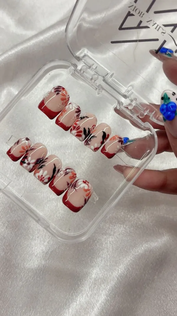 Brick_Red_French_Flower_Nails