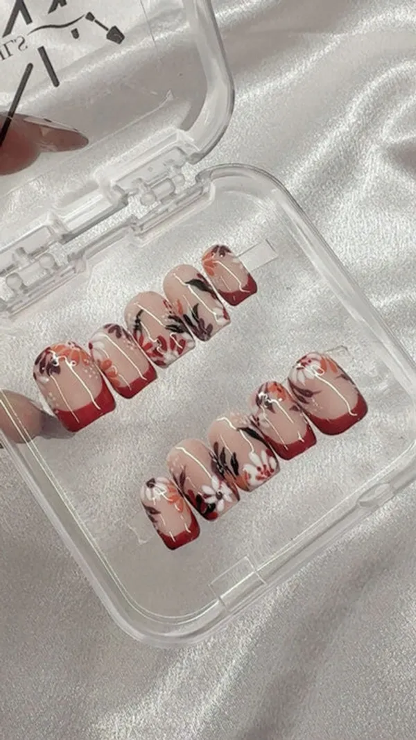 Brick_Red_French_Flower_Nails