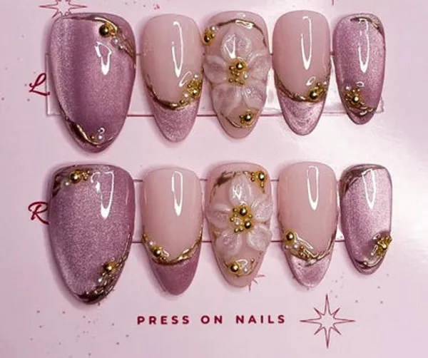3d_Flower_Pink_Glitter_Cateye_Nails
