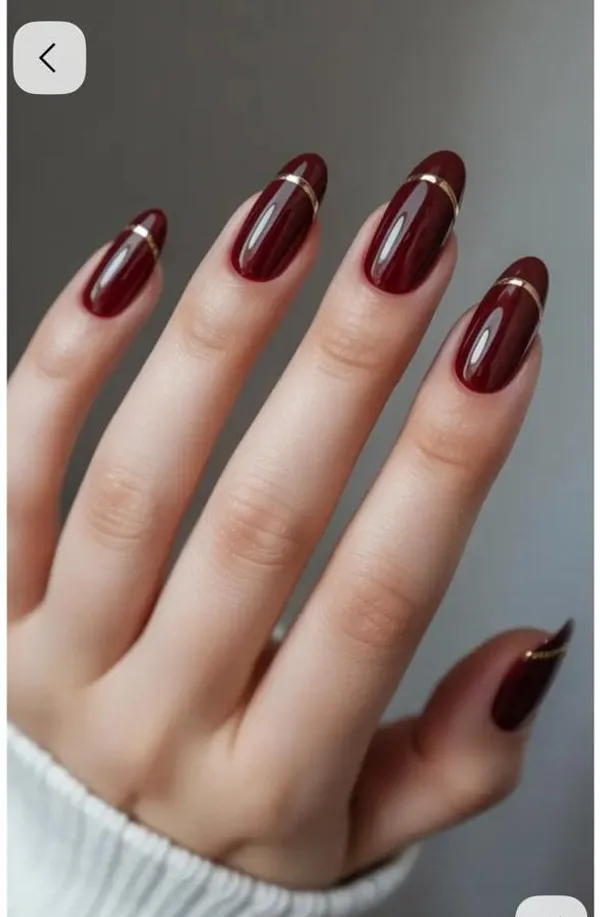 Deep_Maroon_Gold_Line_Nails