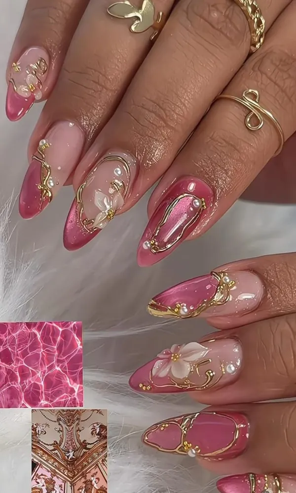 Pink_Cateye_3D_flower_nails