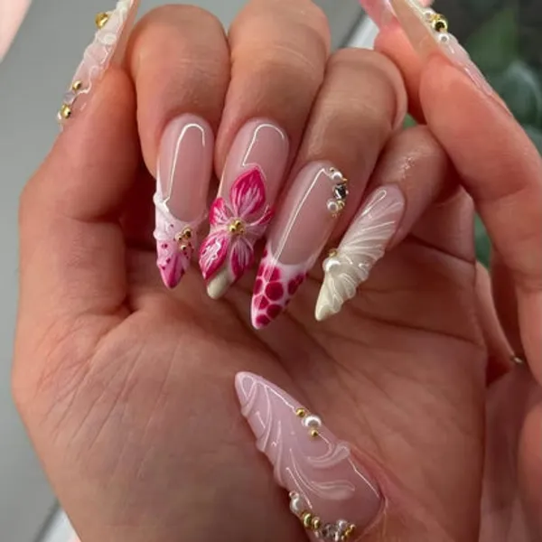 3_D_Deep_Pink_Nails