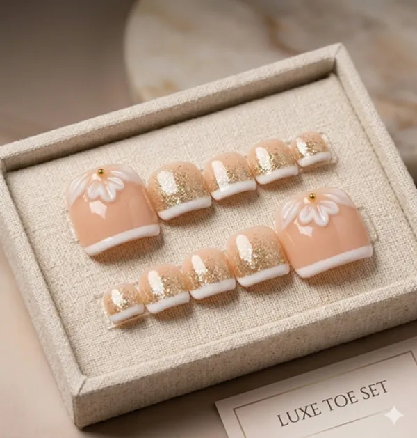 Nude_Glitter_3d_Flower_Toes_Nails