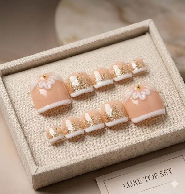 Nude_Glitter_3d_Flower_Toes_Nails