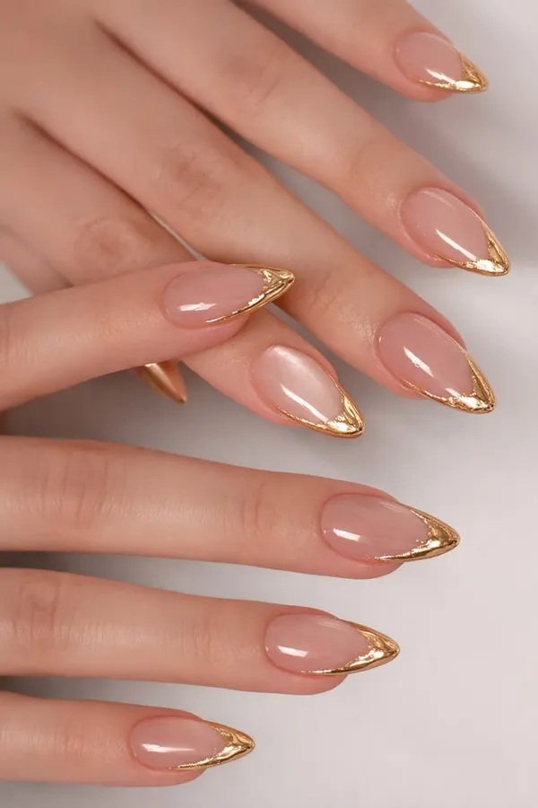 Nude_Glitter_Cateye_Golden_French_Nails