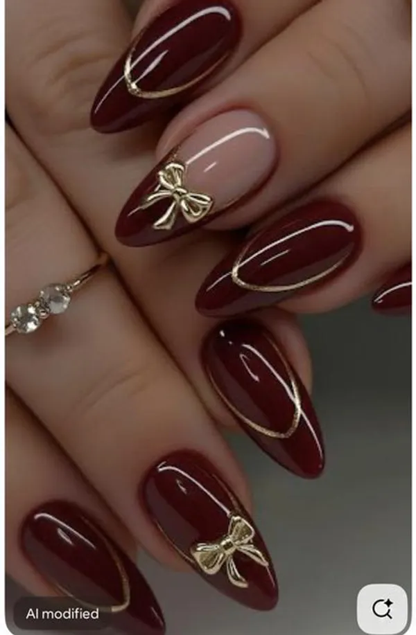 Maroon_With_Gold_Bows_Nails