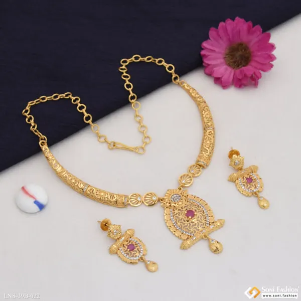 1_Gram_Gold_Plated_Fashionable_Necklace_Set_For_Women_Style_B022