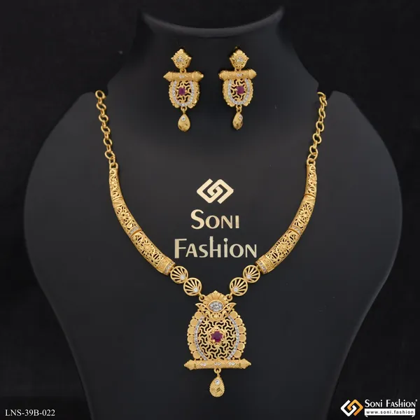 1_Gram_Gold_Plated_Fashionable_Necklace_Set_For_Women_Style_B022