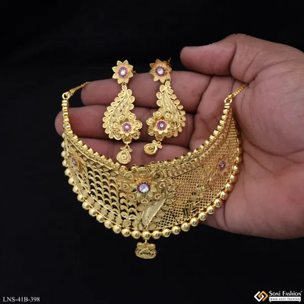 1_Gram_Gold_Plated_Exclusive_Design_Choker_Necklace_Set_For_Women_Style_B398