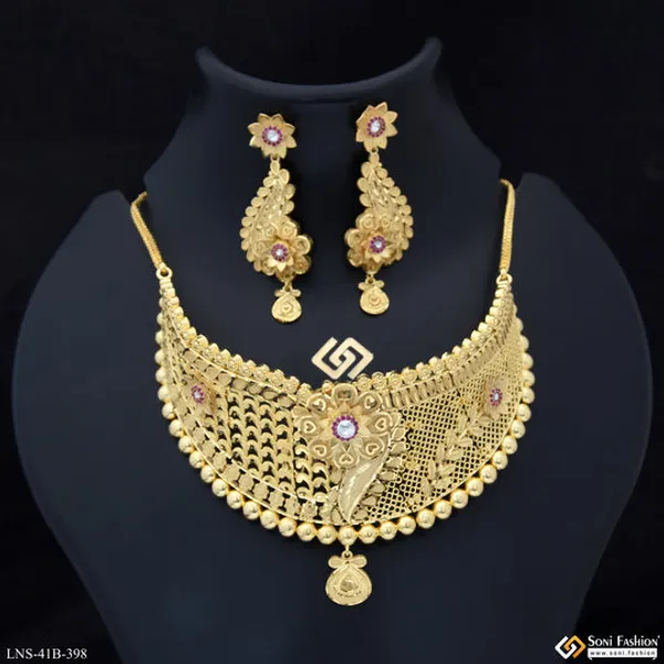 1_Gram_Gold_Plated_Exclusive_Design_Choker_Necklace_Set_For_Women_Style_B398
