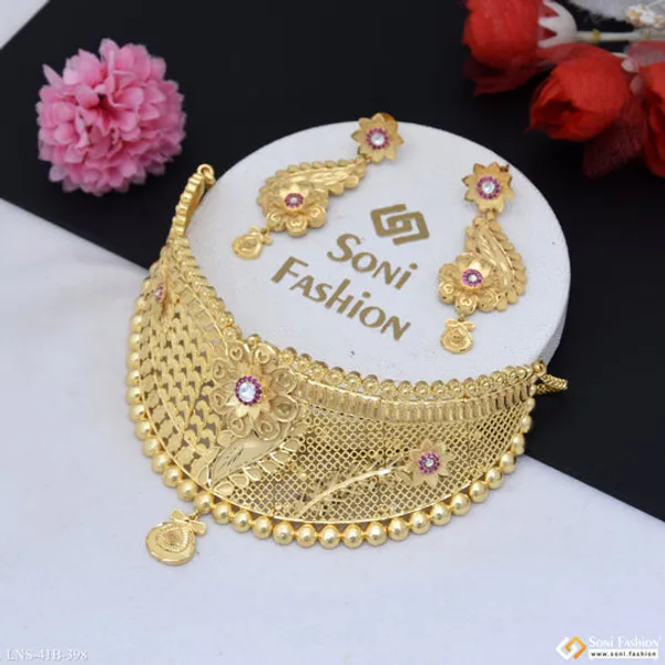 1_Gram_Gold_Plated_Exclusive_Design_Choker_Necklace_Set_For_Women_Style_B398