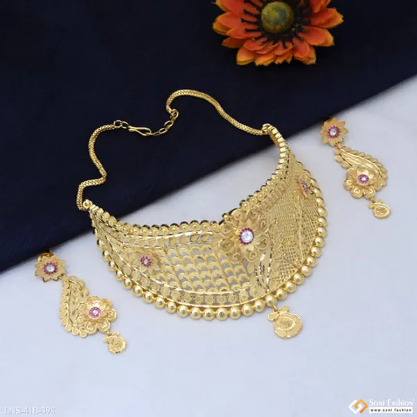1_Gram_Gold_Plated_Exclusive_Design_Choker_Necklace_Set_For_Women_Style_B398