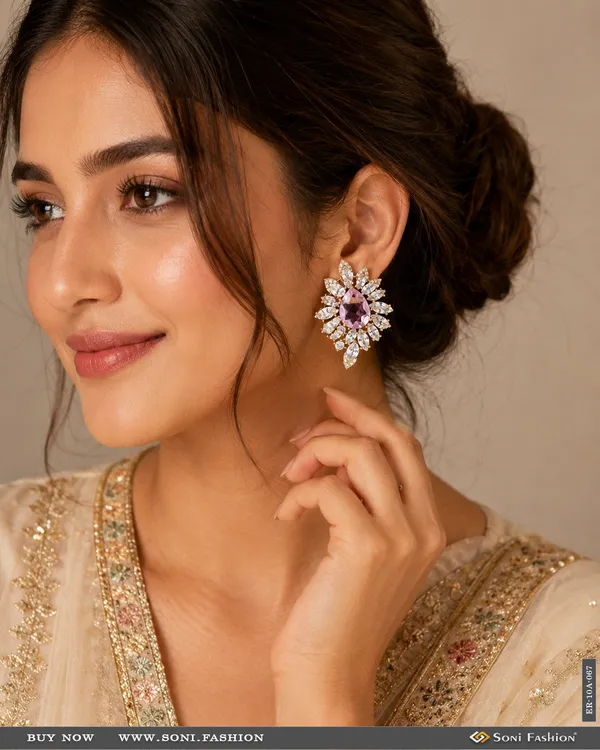 Light_Pink_Stone_With_Diamond_New_Style_Gold_Plated_Earrings_For_Lady_Style_A067