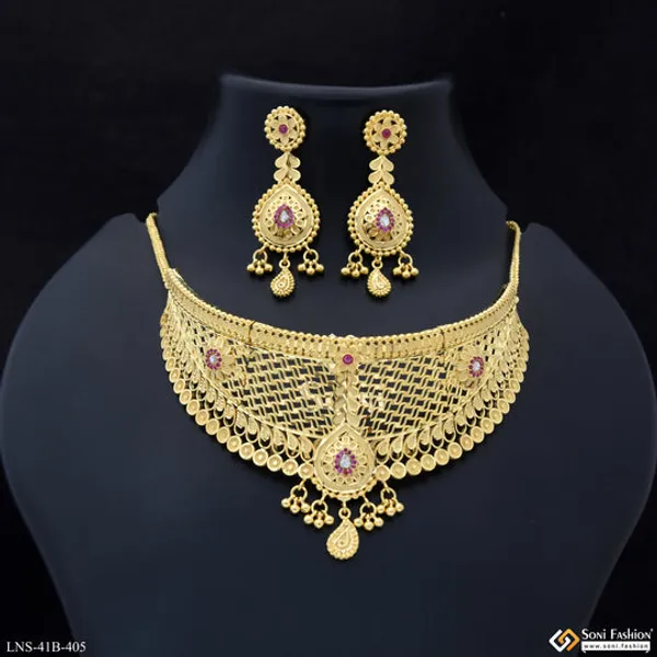 1_Gram_Gold_Plated_Glamorous_Design_Choker_Necklace_Set_For_Women_Style_B405
