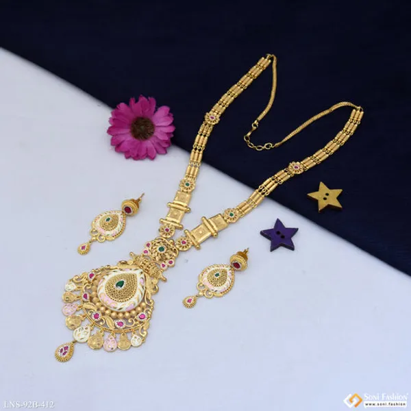 1_Gram_Gold_Plated_Dazzling_Design_Necklace_Set_For_Women_Style_B412