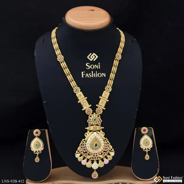 1_Gram_Gold_Plated_Dazzling_Design_Necklace_Set_For_Women_Style_B412